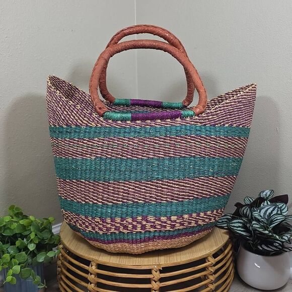 Unbranded Handbags - Large Handwoven Bolga Farmers Market Basket | Fair Trade Woven Tote